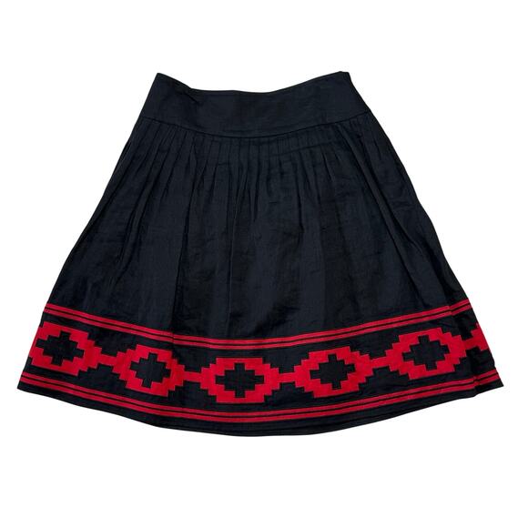 Lauren Ralph Lauren Black Pleated 100% Linen Western Aztec Skirt Sz 2 - Picture 1 of 9